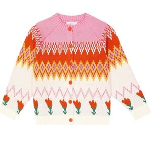 Stella McCartney - NWT Pink Tulip Button up Fair Isle intarsia Cardigan, Size 6